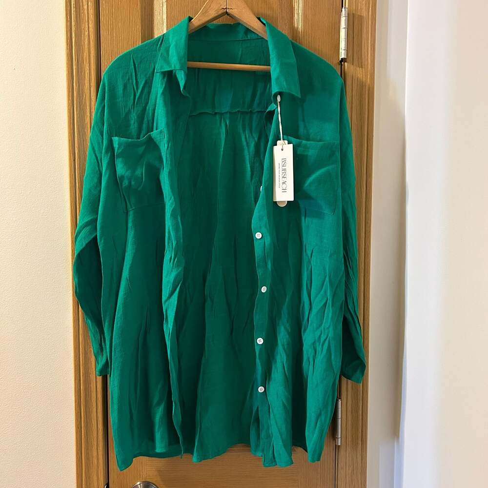 Bsubseach Green Button-Down Vacation Cover-Up Shirt